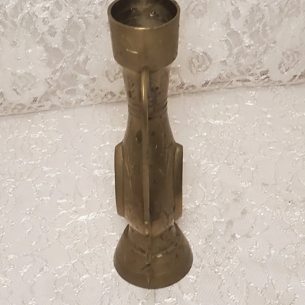 Brass‎ Pitcher Vase Ornate Petinaed Ornate Oil Annointing Dragon Floral Etched